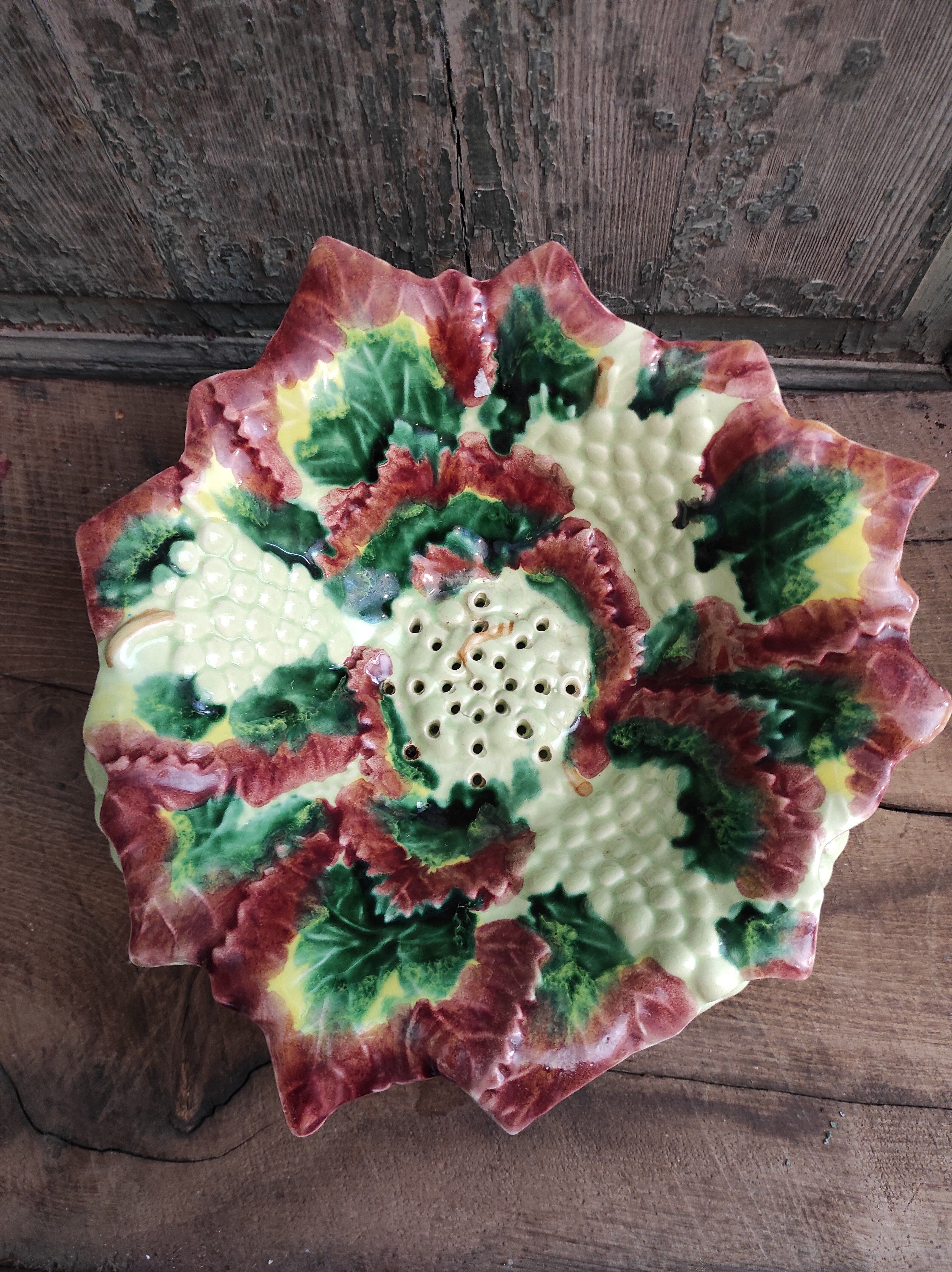 Vintage french majolica serving bowl for grapes