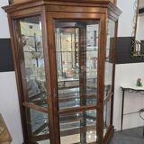 Vitrine hexagonale vintage en bois et verre – éclairé-Style classique