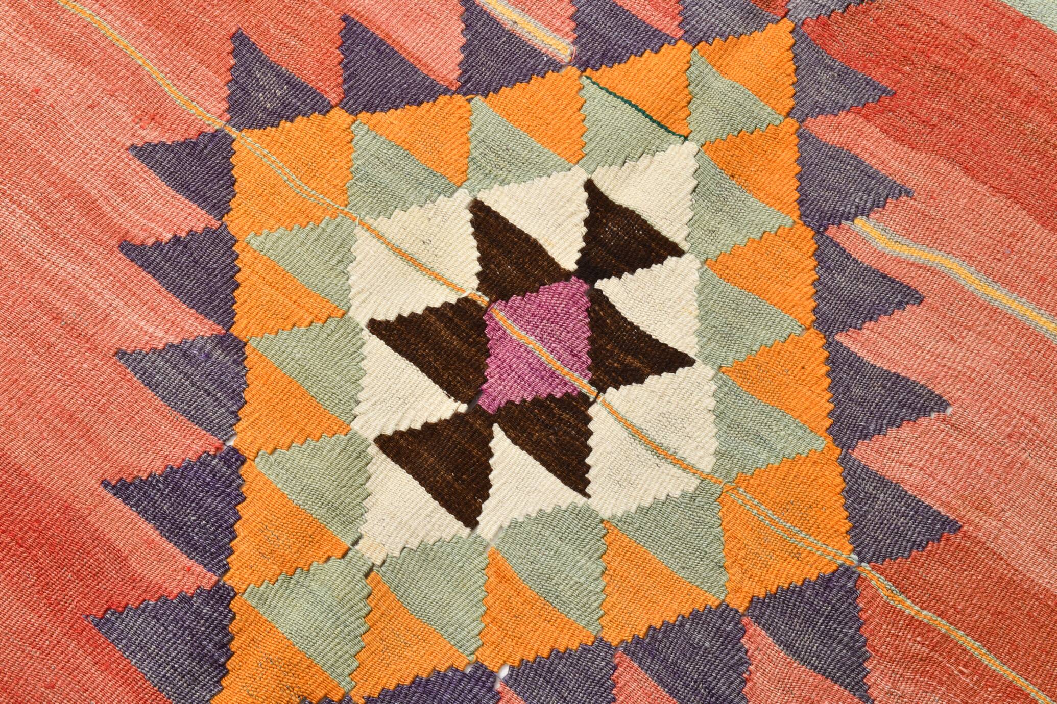5x11 Kilim Long Wide Faded Samon Kilim Rug, Rare Style Anatolian Flatweave