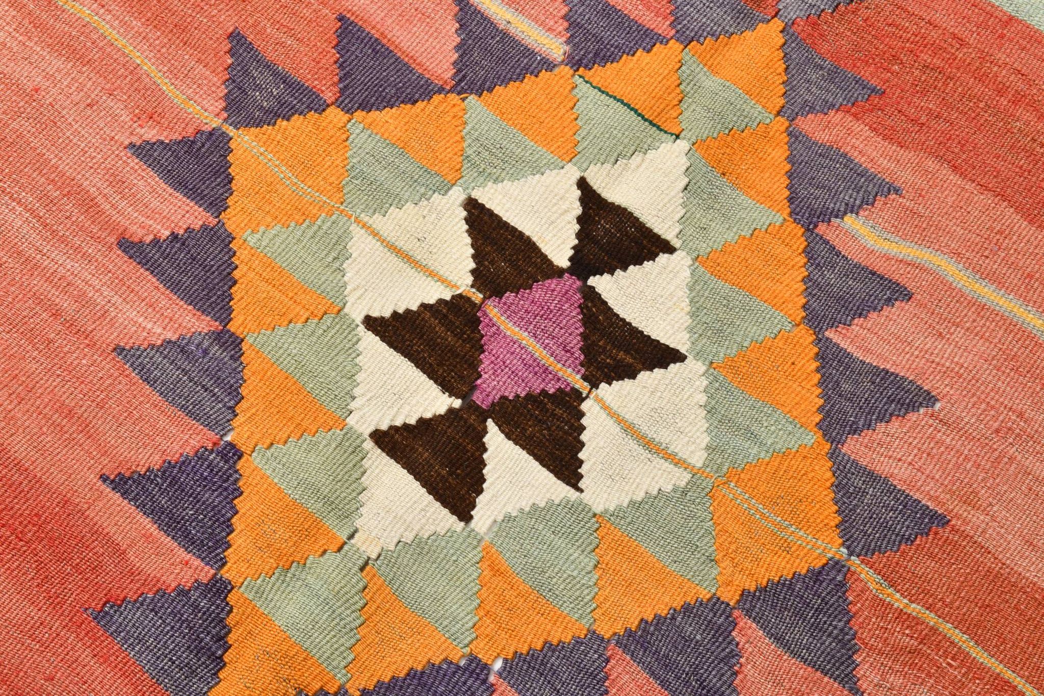 5x11 Kilim Long Wide Faded Samon Kilim Rug, Rare Style Anatolian Flatweave
