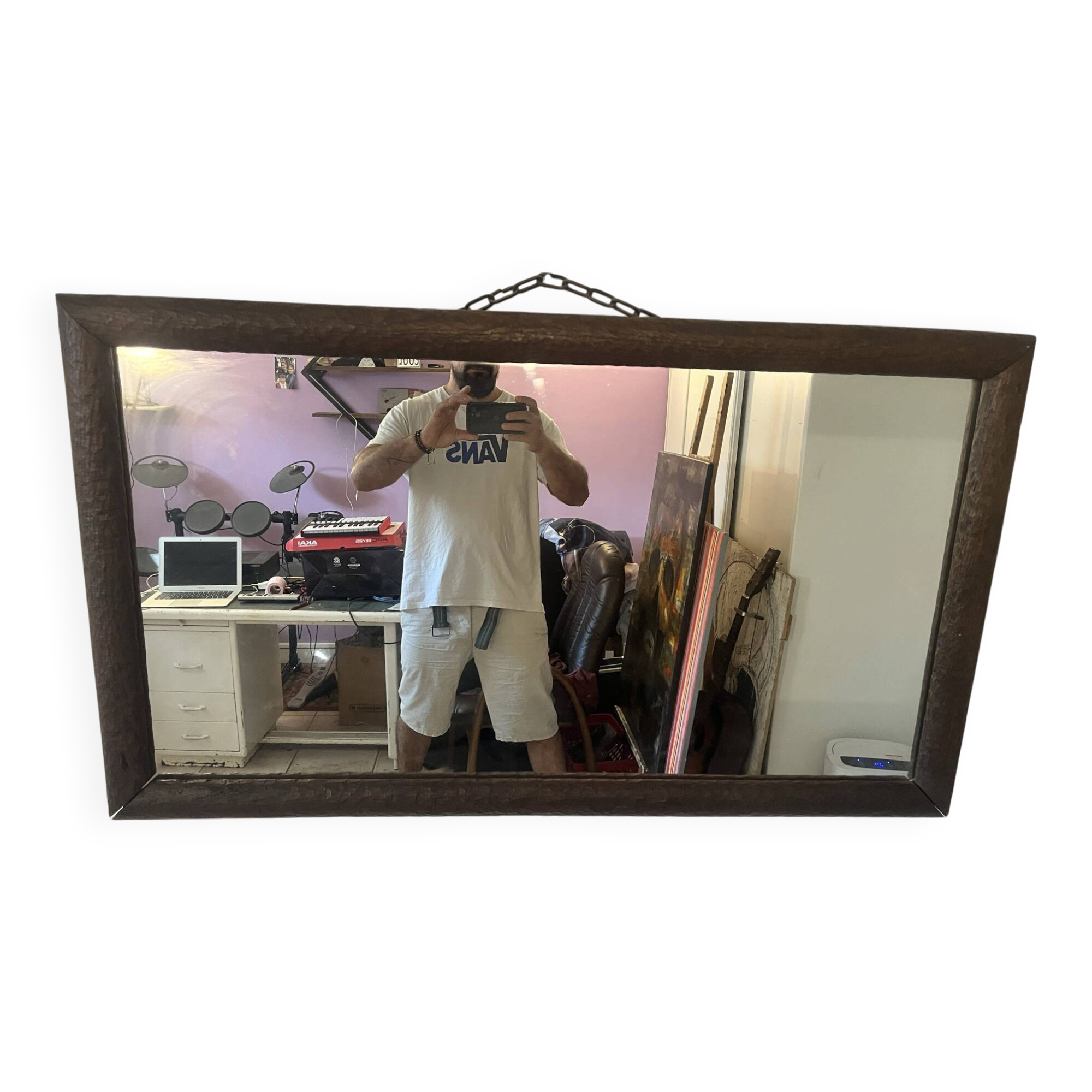 Large vintage mirror with a carved solid wood frame.