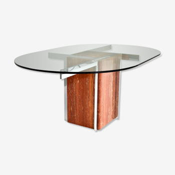 Dining room table in glass and chrome in marble Italy 1970