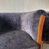 Pair of vintage barrel chairs in blue-grey velvet - 1950s/60s