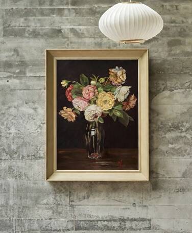 Old still life bouquet of roses