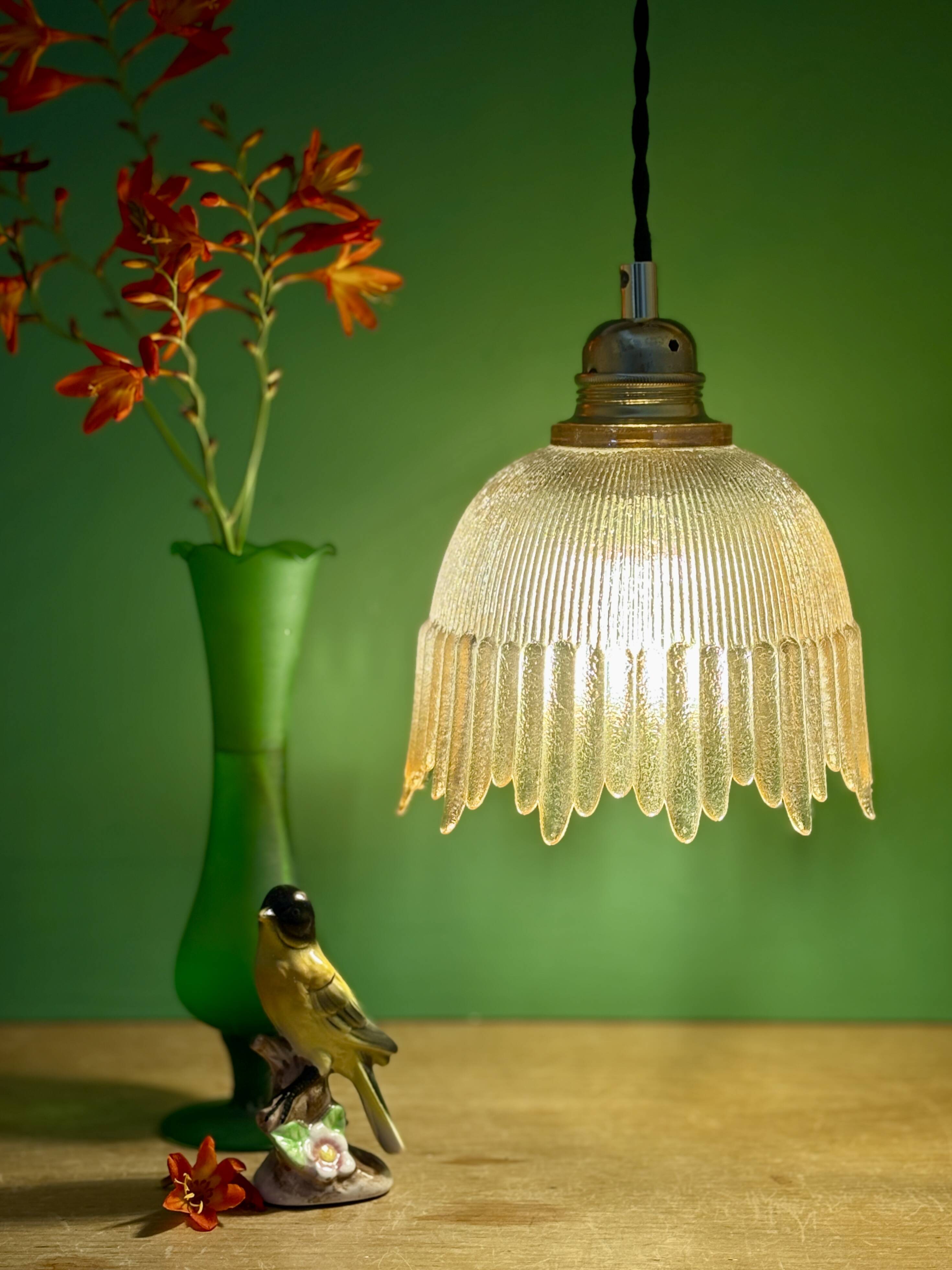 Vintage amber glass tulip pendant light