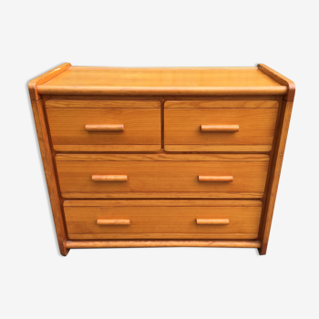 Vintage Scandinavian chest of drawers with 4 drawers in solid pine