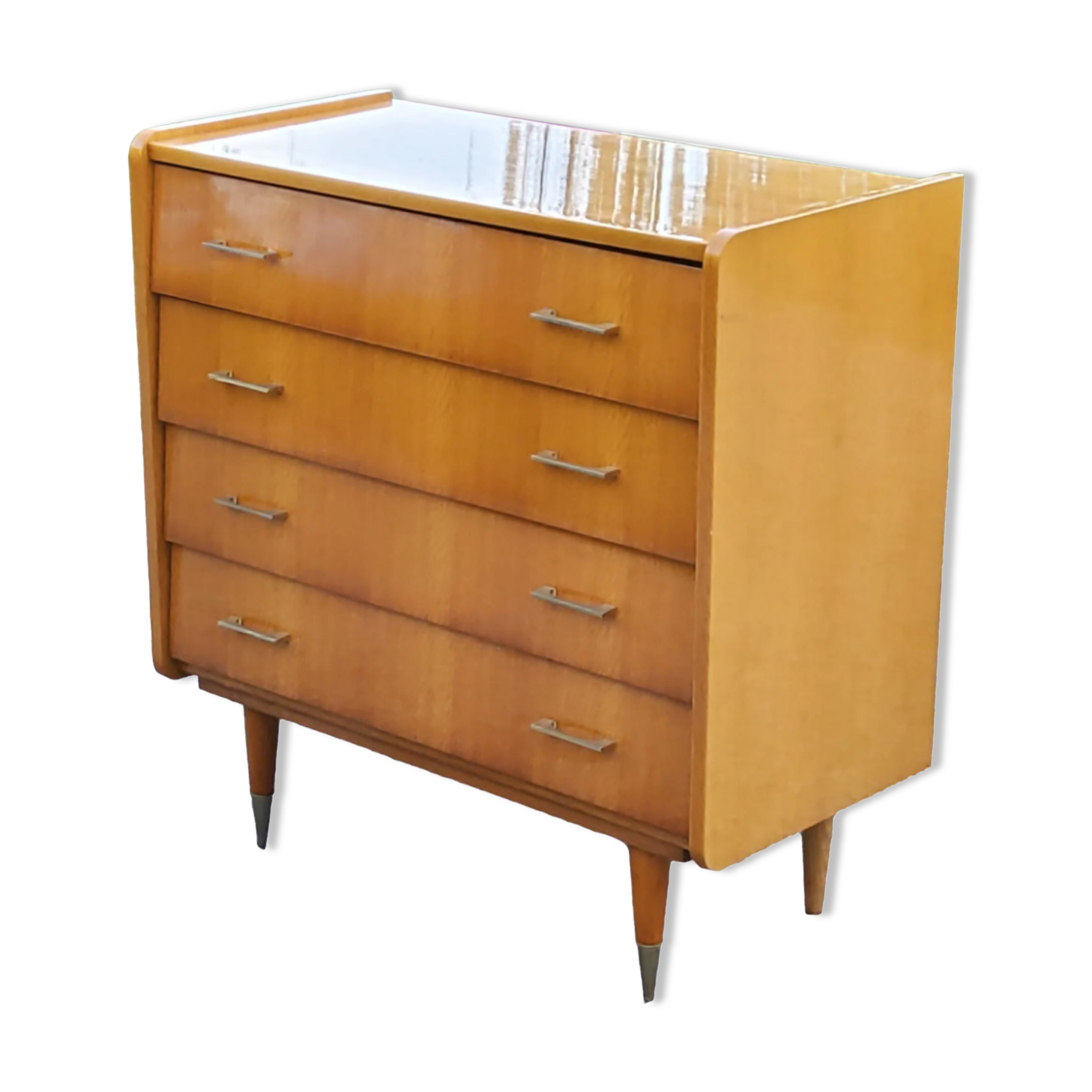 Vintage chest of drawers from the 60s in blond oak 4 drawers conical feet