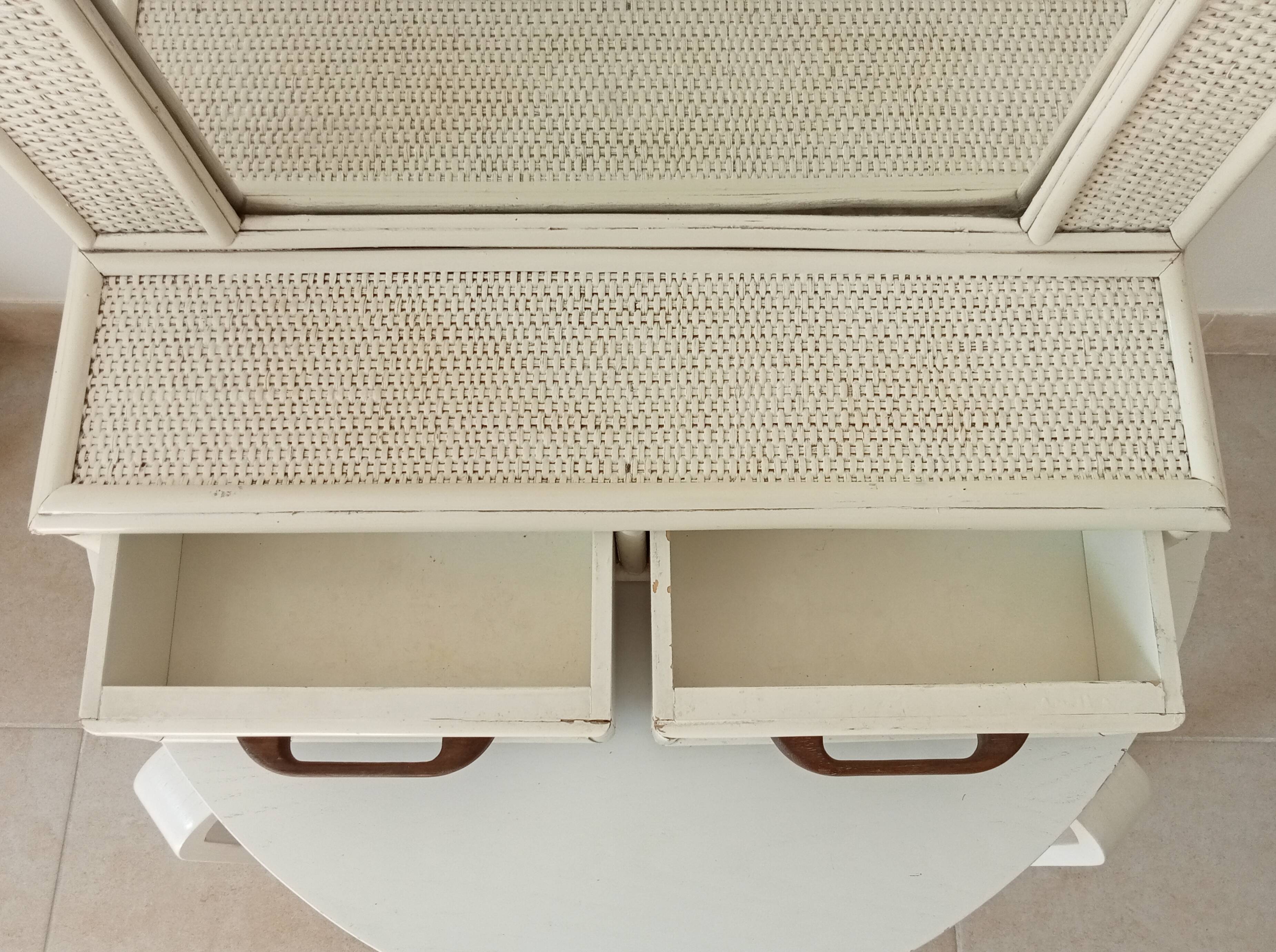 Grand miroir en rotin et canne vintage années 70