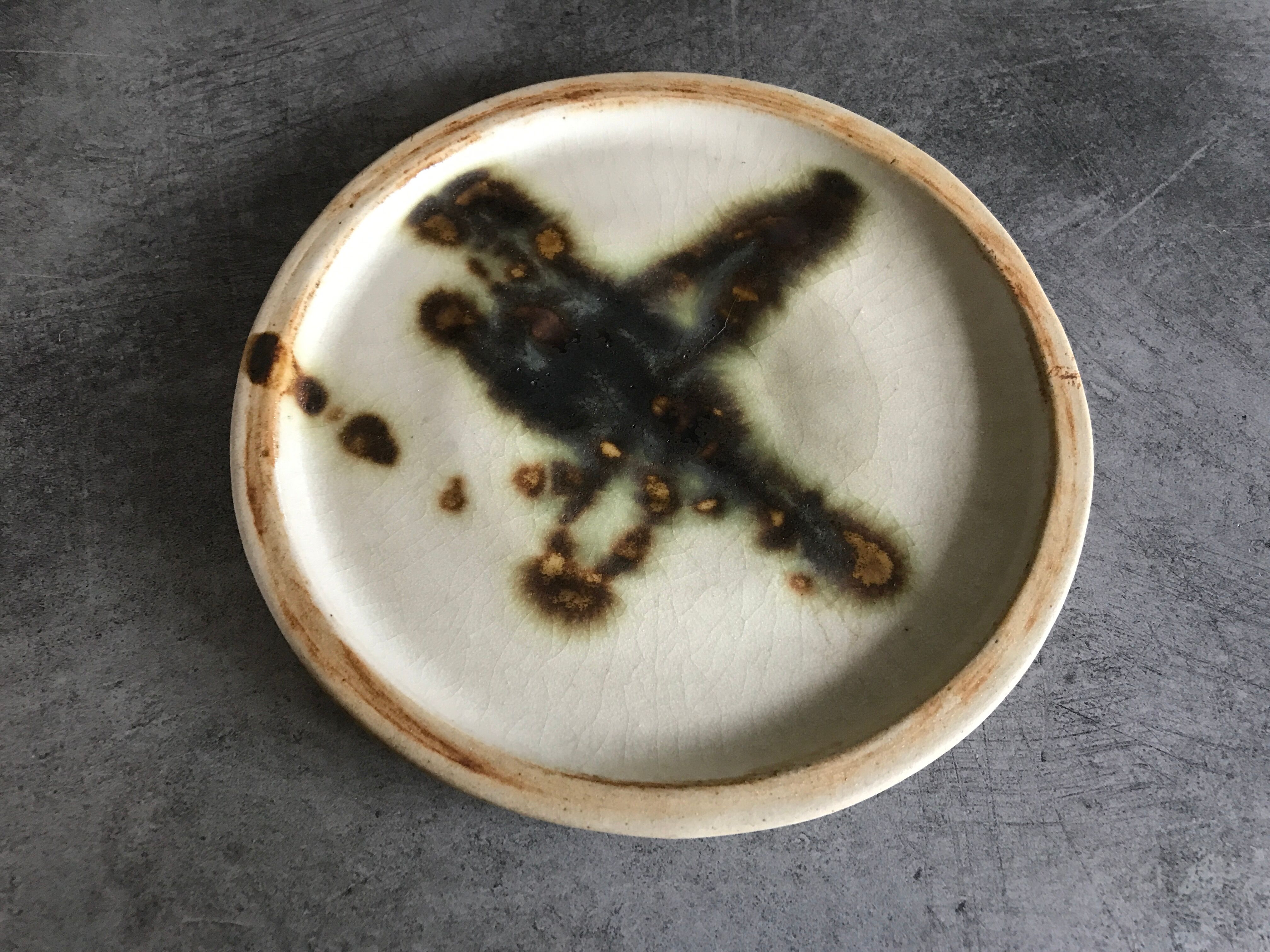 Plate vintage pottery la colombe in stoneware artistic effect vallauris 17,8 cm