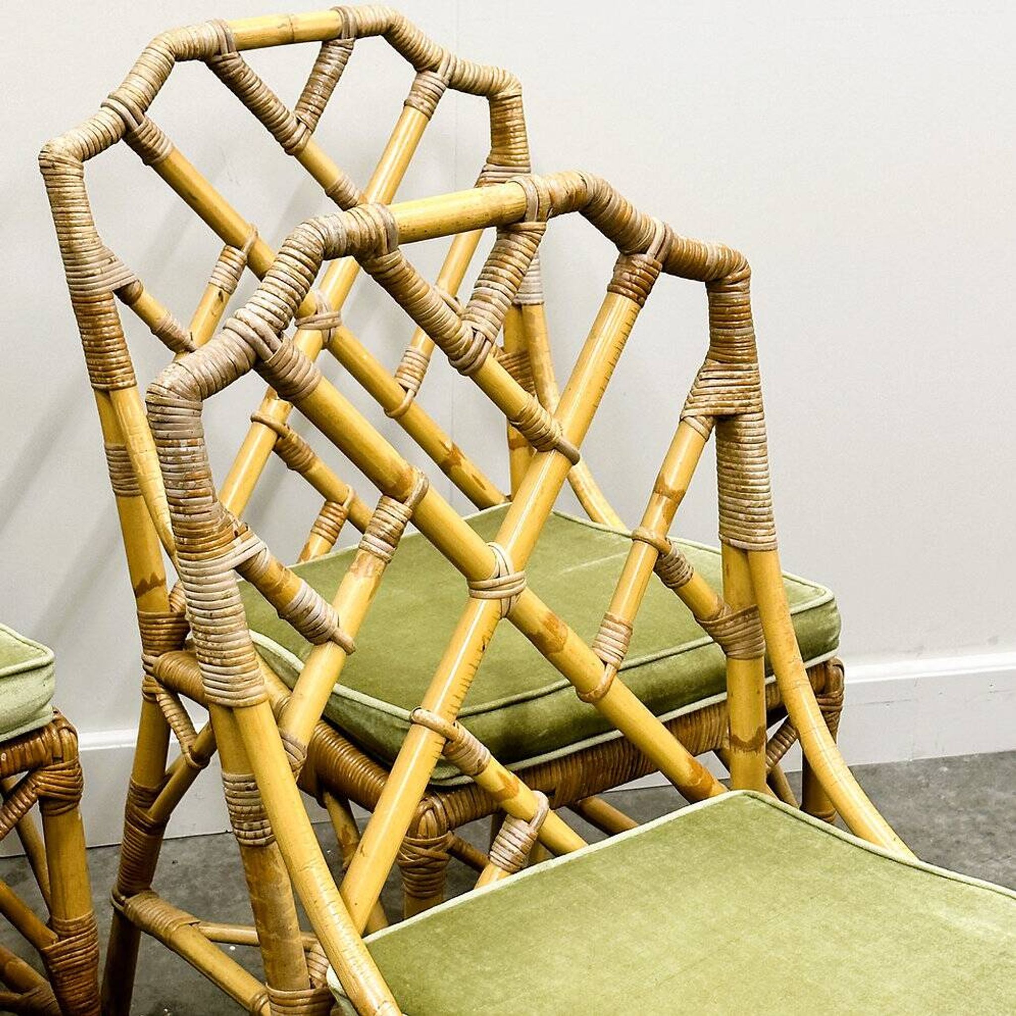 Set of six English "Invincible" bamboo and rattan chairs by Angraves, 1970s