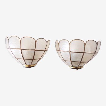 Pair of vintage mother-of-pearl shell shaped sconces