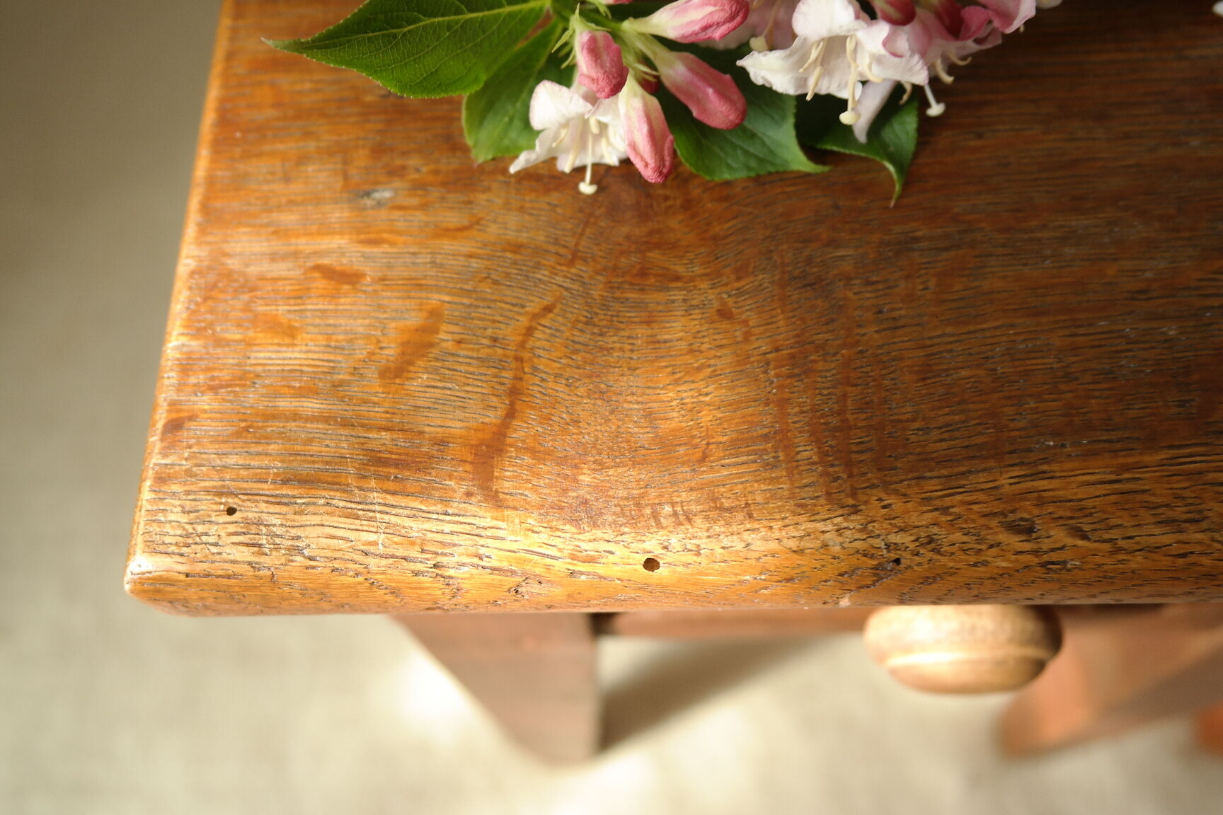 Pair of vintage country bedside tables oak and fir
