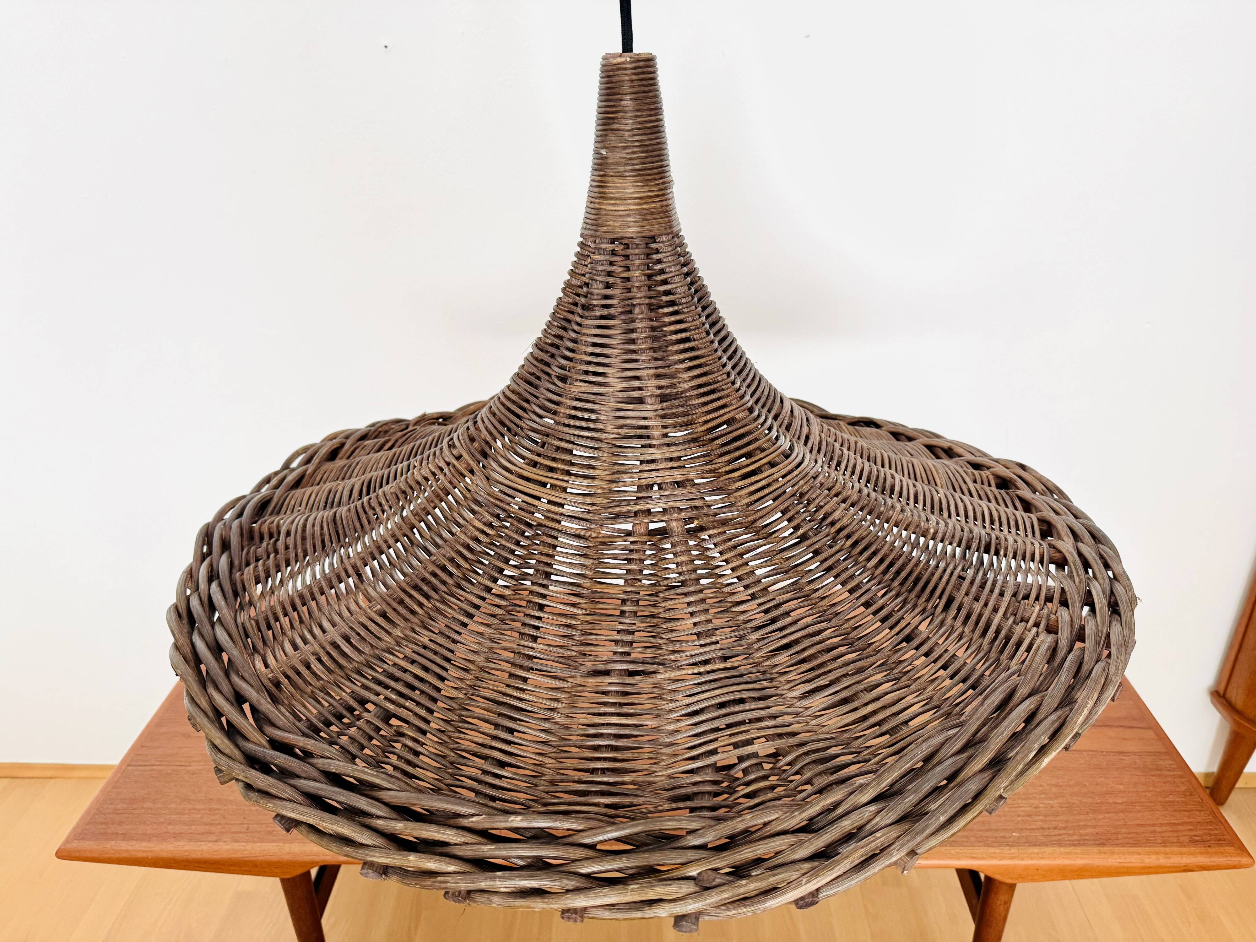 Large Italian Tulip Wicker Pendant Lamp