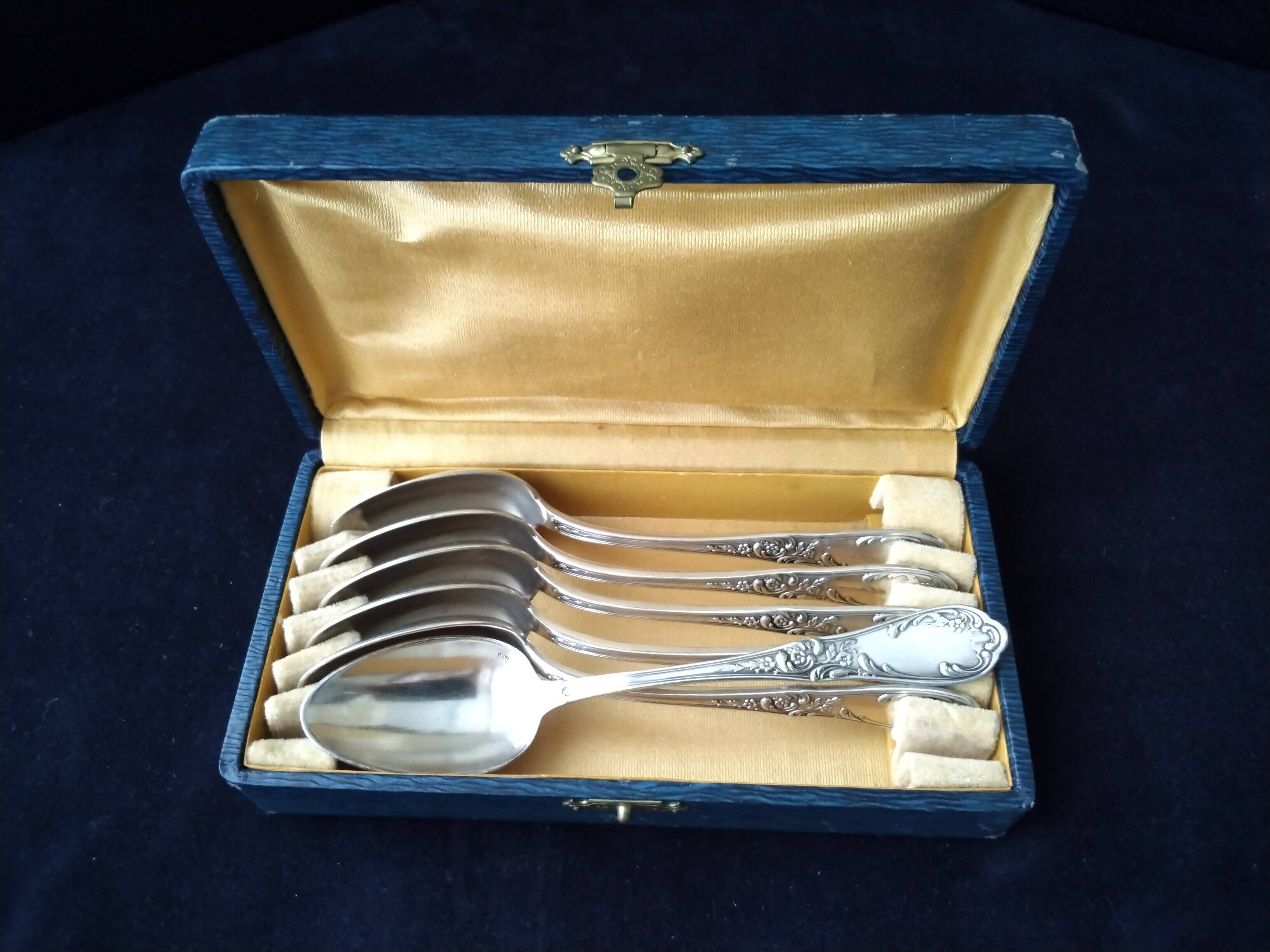 Box of 6 teaspoons in silver-plated Louis XV style