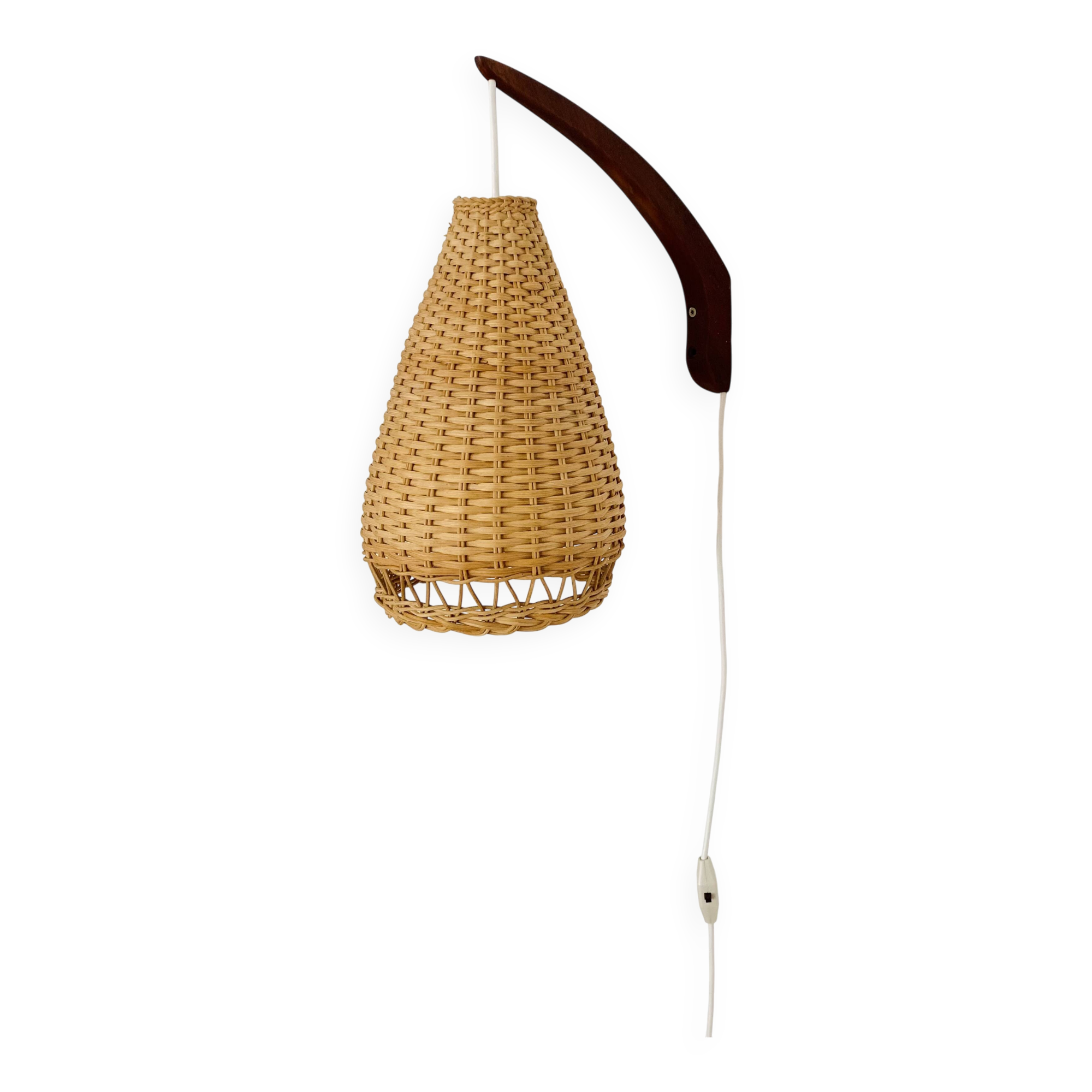Danish Teak and Wicker Wall Lamp