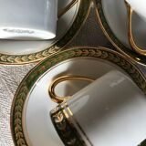 Vintage mocha set 5 coffee cups Napoleon porcelain white frieze green gold by hand