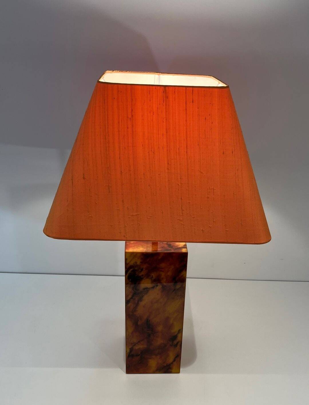 Pair of Plexiglass Lamps Imitating Tortoiseshell, French Work,
