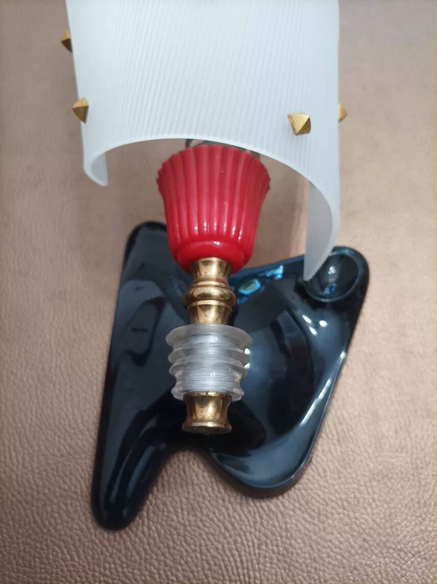 Pair of 1950s Rockabilly wall lights in brass, black and red