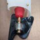 Pair of 1950s Rockabilly wall lights in brass, black and red