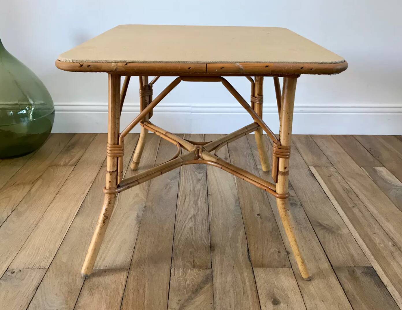 Table basse en rotin et bambou années 60