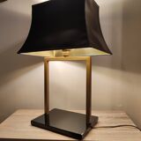Lamp " phanera " brass marble lampshade lacquered black golden made in France