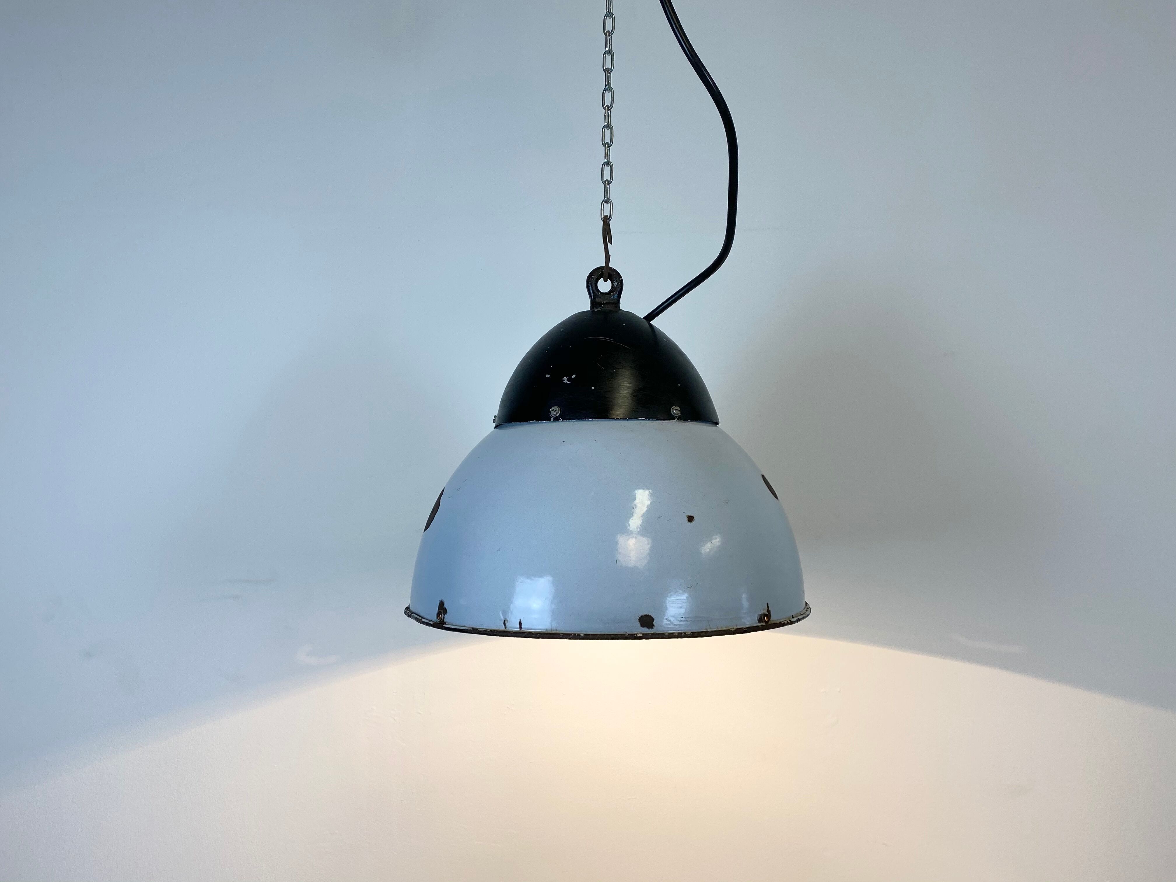 Vintage Grey Enamelled Hanging Lamp