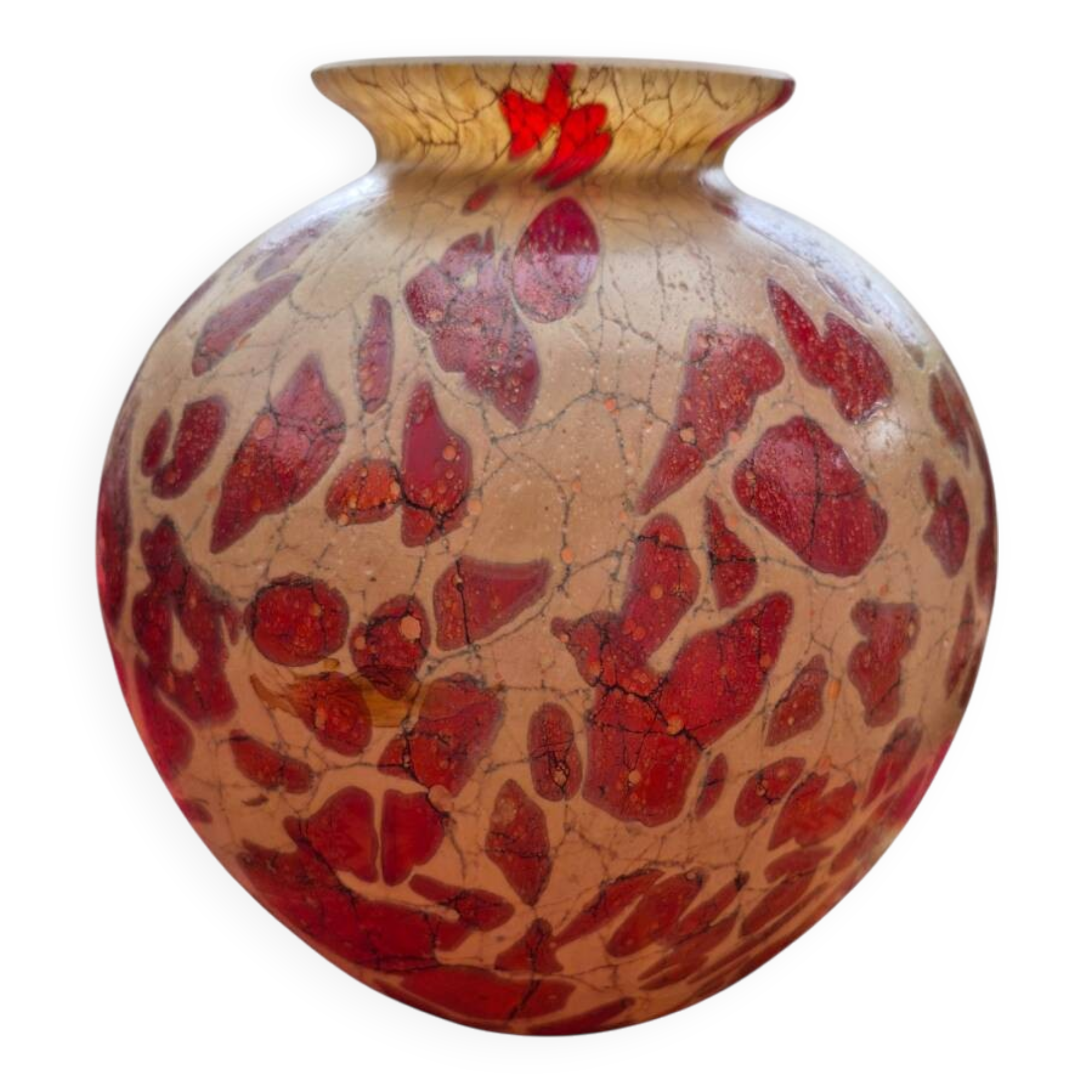 Red and brown glass ball vase, France 1930