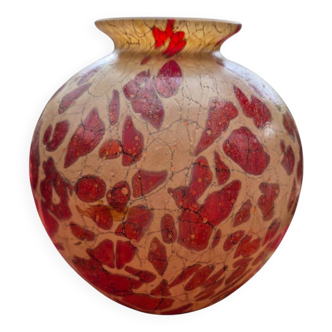 Vase boule en verre rouge et brun, France 1930