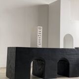 Bench in solid monoxyl wood, carved base in 3 arches - Black color