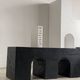 Bench in solid monoxyl wood, carved base in 3 arches - Black color