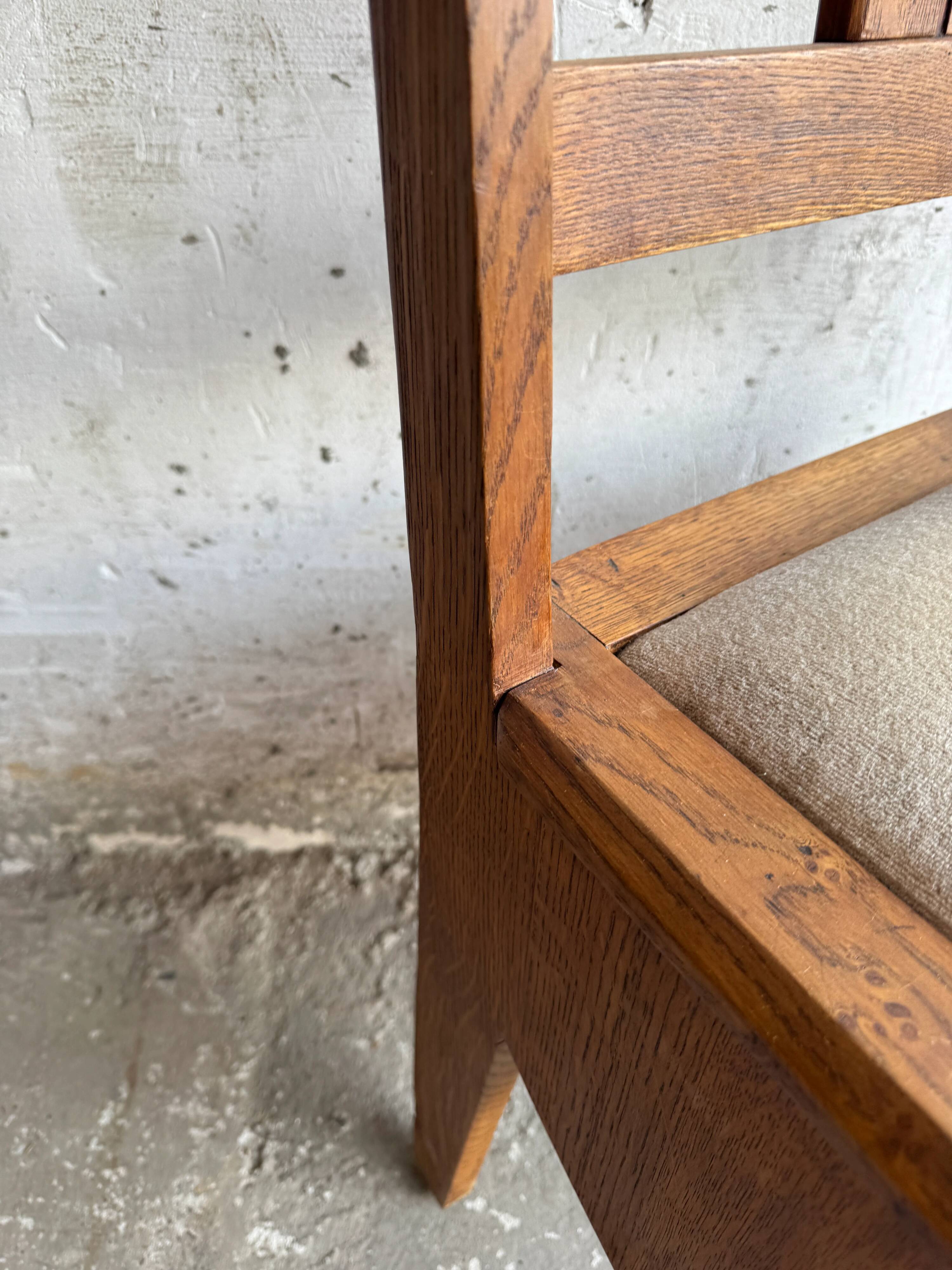 Set of 6 Amsterdamse School Art Deco Dining Chairs, Warm Oak Wood with Beige Upholstery