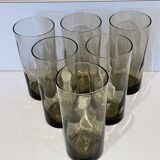 6 grands verres à orangeade années 70 en verre fumé brun
