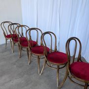 Set of 6 Vintage Bentwood Dining Chairs Set: 1970s , Red Uphols