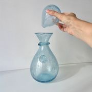 Vintage 1960s blue bubble glass BIOT carafe