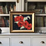 Tableau ancien bouquet de fleurs nature morte peinture à l'huile