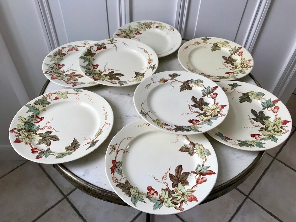 set of 8 dessert plates Terre de Fer Lunéville model Lier XIXth