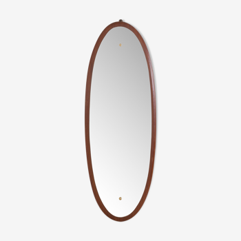 Mid-century italian oval solid mahogany mirror, 1960s