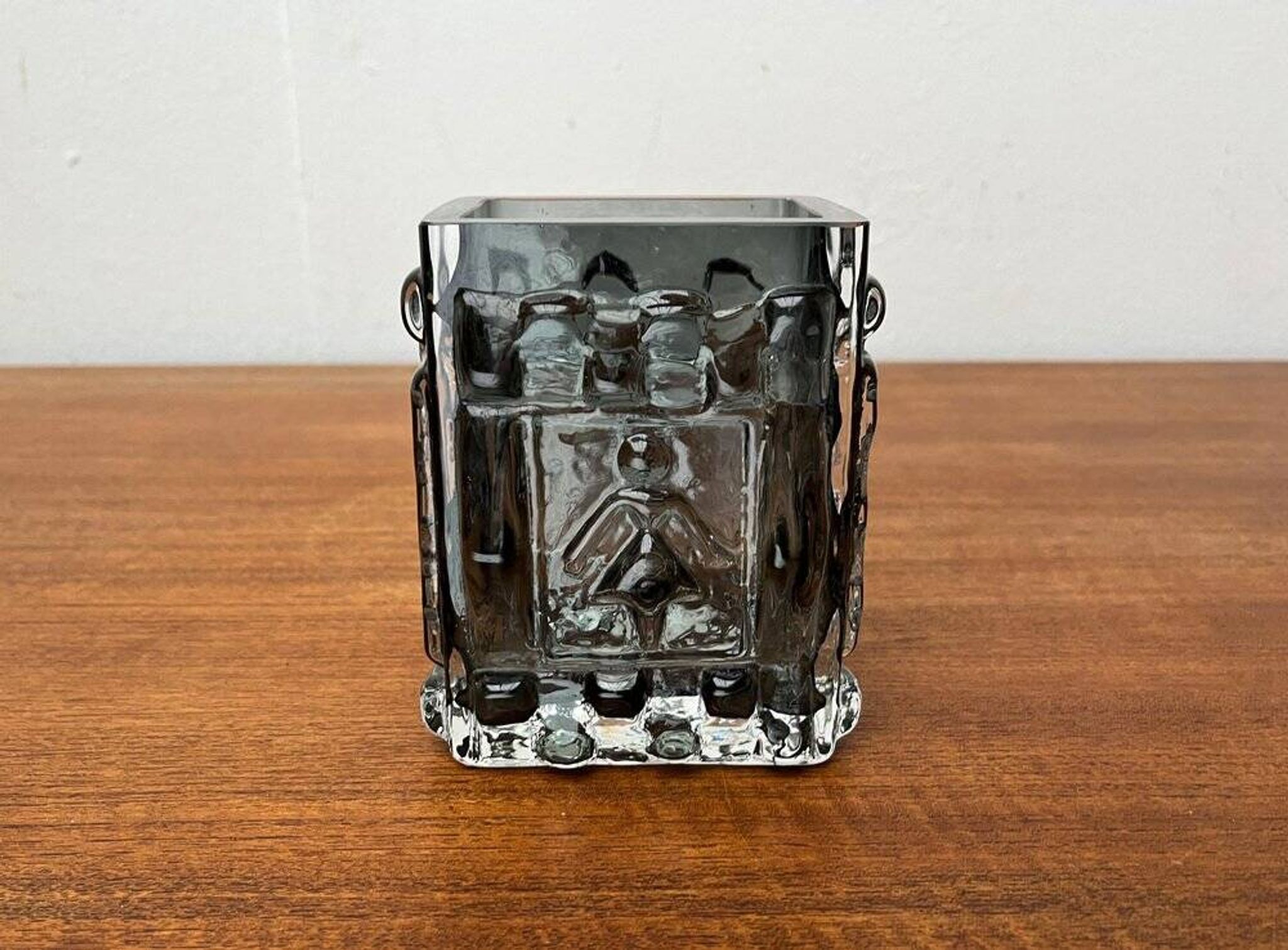 Brutalist bubble glass block vase by Josef Schott for Smålandshyttan, mid-century, 1960s.