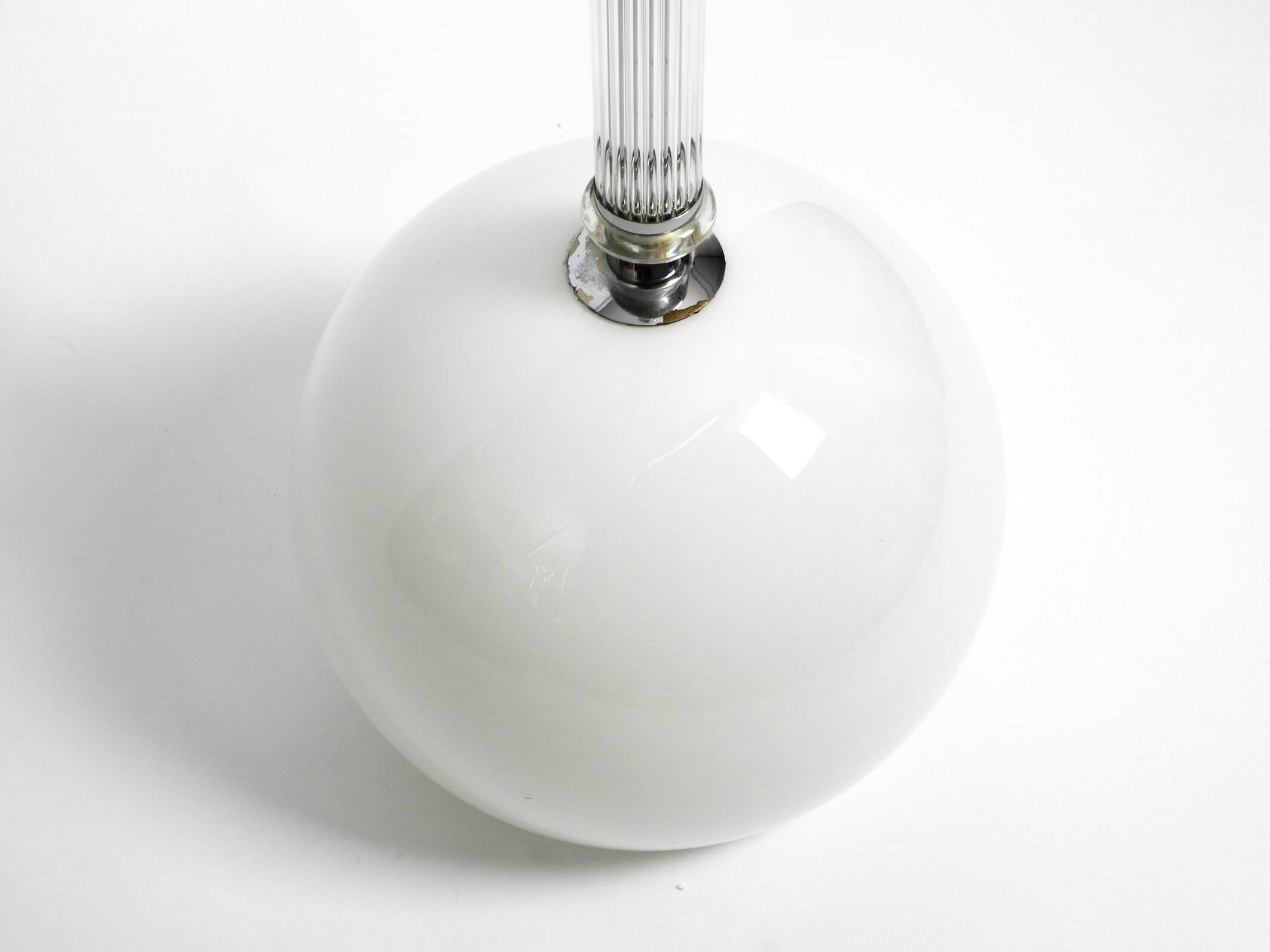 Large Czech Mid Century glass ceiling lamp with glass shade and glass rod