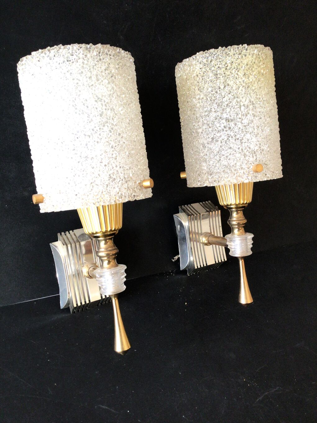Pair of vintage perspex wall lamps
