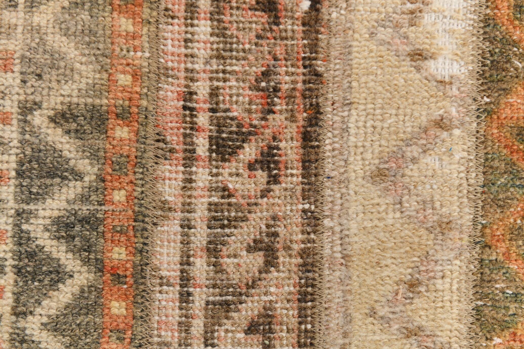 2x9 Vintage Brown & Cream Turkish Runner Rug, 60x263Cm