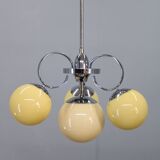 Chandelier en chrome et en verre champagne Art Déco, Tchécoslovaquie, années 1930