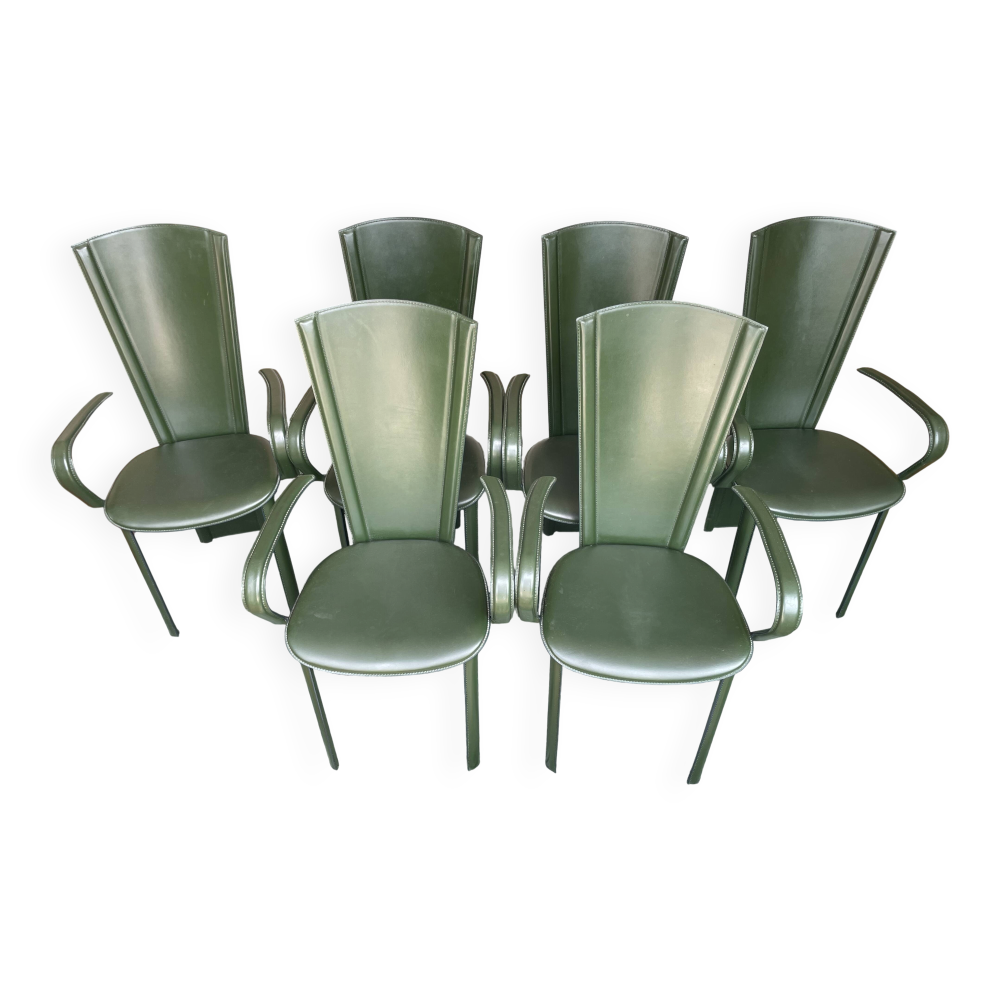 6 chaises attribuées à Costantini en cuir vert