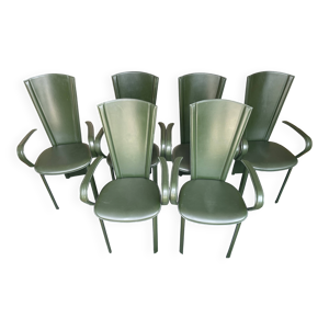 6 chaises attribuées - cuir vert
