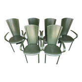 6 chaises attribuées à Costantini en cuir vert