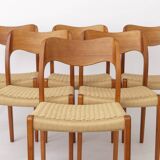Set of 6 Niels Otto Møller Model 71 Dining Chairs, 1960s, Danish Vintage
