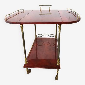 Italian Lacquered Goatskin / Parchment Serving Bar Cart by Aldo Tura, 1960s