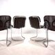 Set of four Cidue leather chrome cantilever chairs by Willy Rizzo, 1970