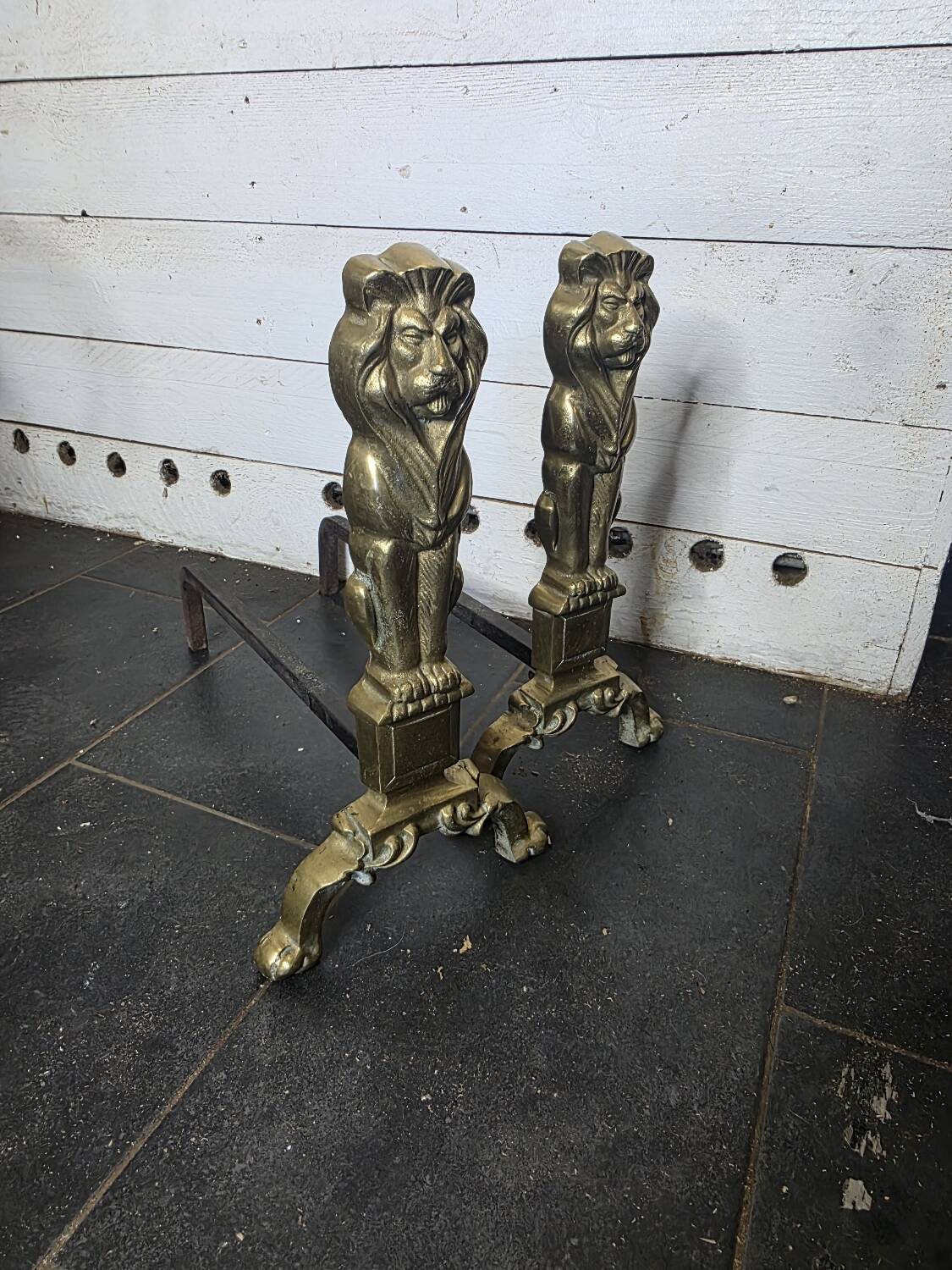 Pair of Empire neoclassical bronze andirons
