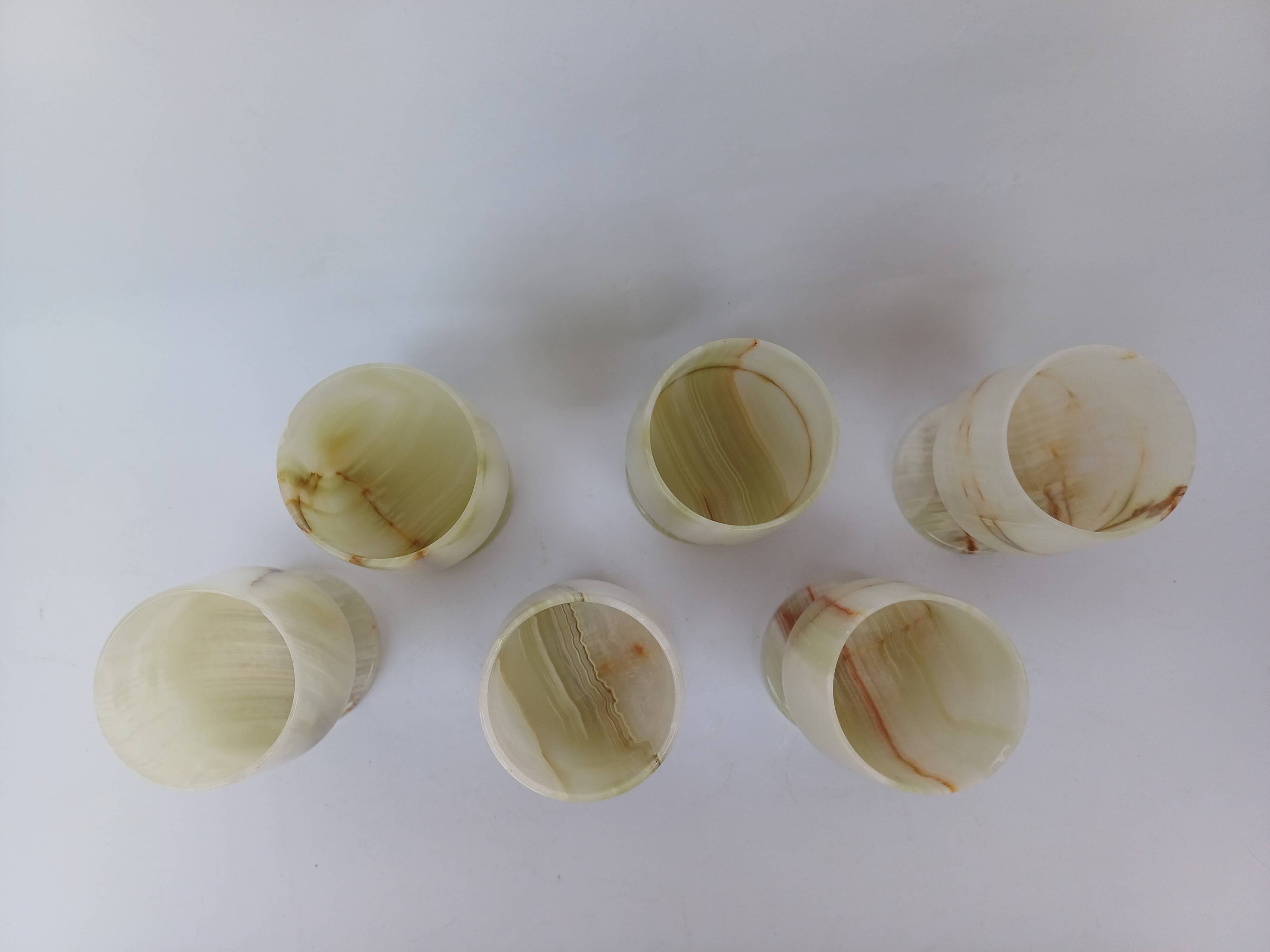 set of 6 small wine glasses in green alabaster stone